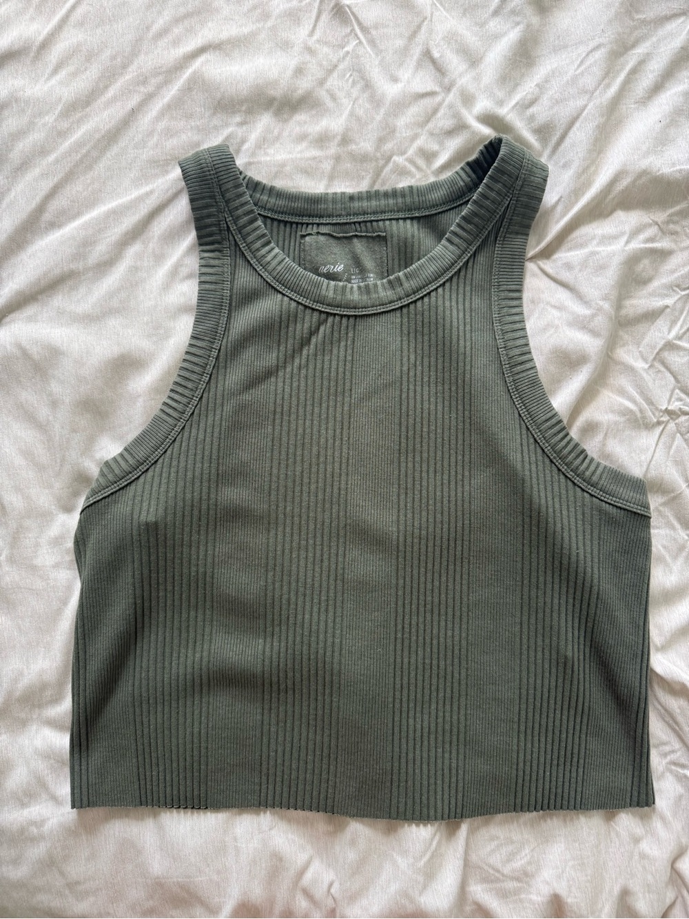 aerie Olive Ribbed Scoop Crop Tank